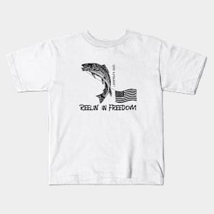 Reelin' in Freedom: Largemouth Bass and the American Flag Kids T-Shirt